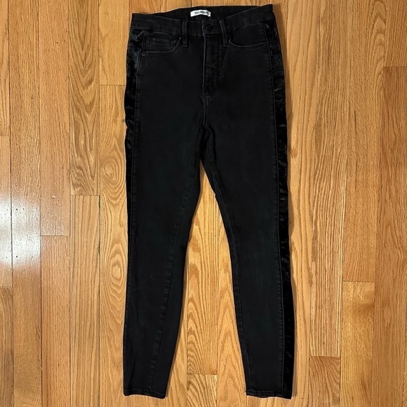 Good American jeans Good Legs Velvet Tuxedo Stripe stretch black size 6/28 - Picture 6 of 7